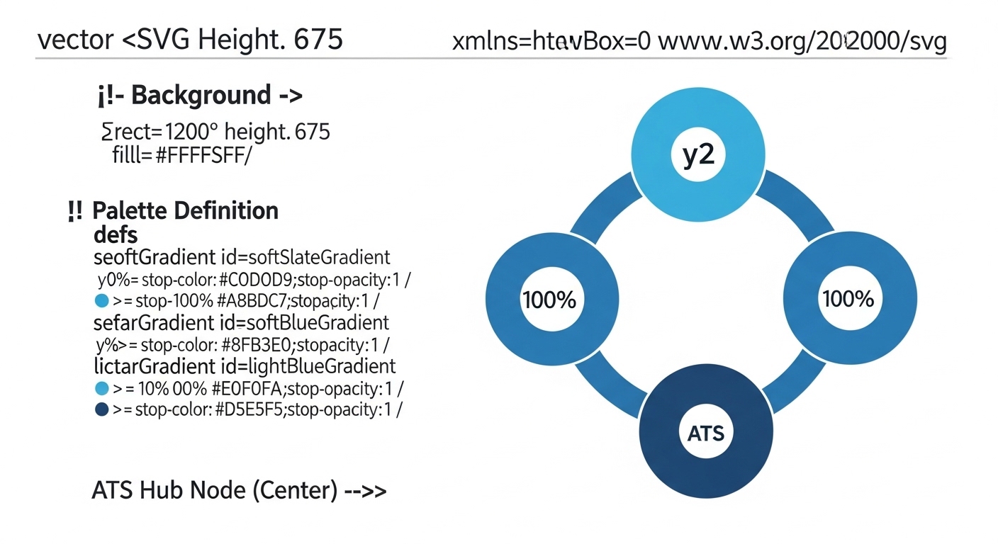 Illustration: ATS tools for recruitment as a central ATS hub connected to sourcing, screening, scheduling, and analytics tool nodes through bidirectional API arrows with an integration monitoring strip