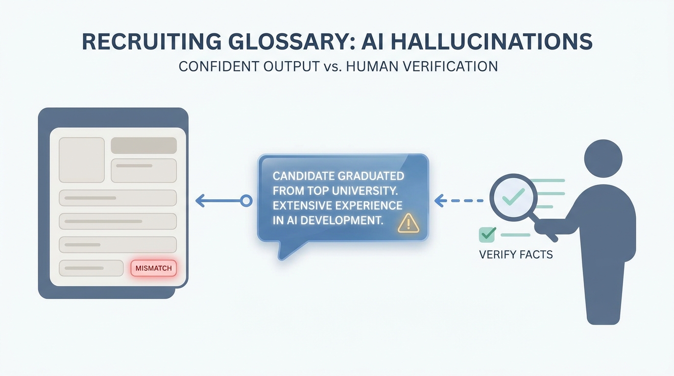 Illustration: AI output checked against a profile card to catch a factual mismatch before sending
